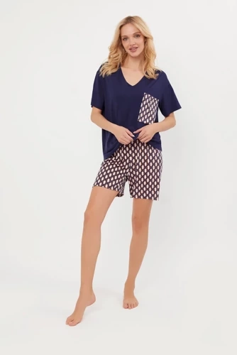 Milda Ladies pijama cu mânecă scurtă, pantaloni scurți Italian Fashion - albastru marin