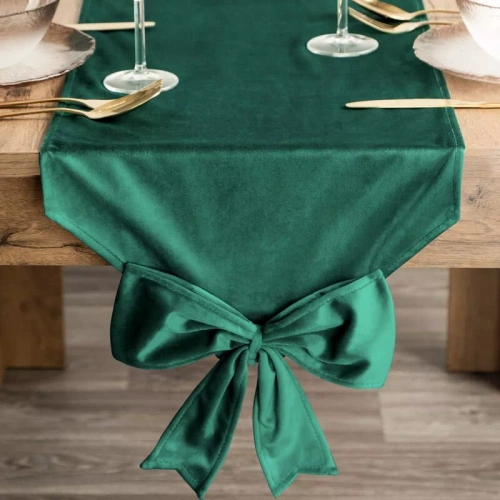 Eurofirany runner de Crăciun 32x240 din catifea cu fundă decorativă - verde