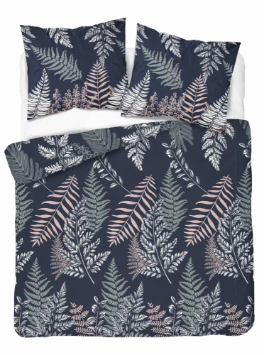 5036 A Lenjerie de pat din microfibră Detexpol cu frunze de ferigă, bleumarin
