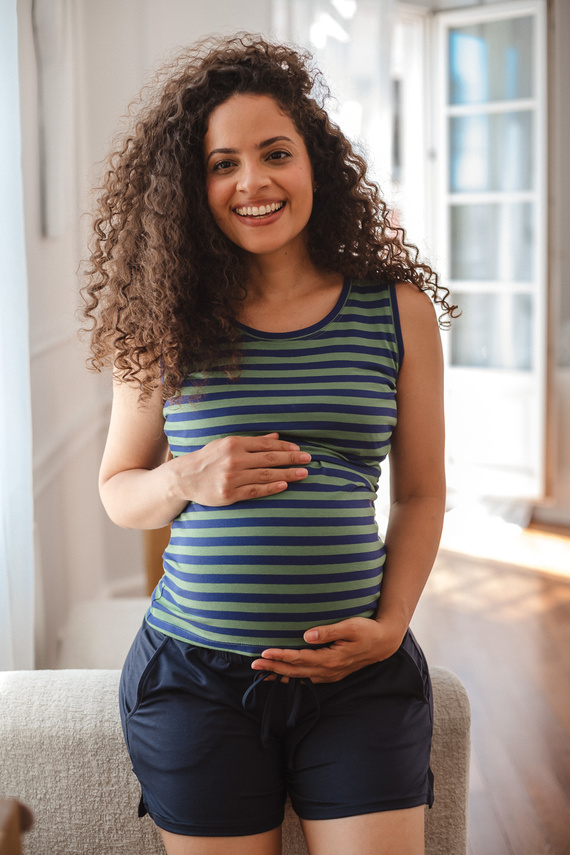 Milk&Love Milk Top tricou de alăptare pentru gravide, cu bretele, în dungi albastru-verzui