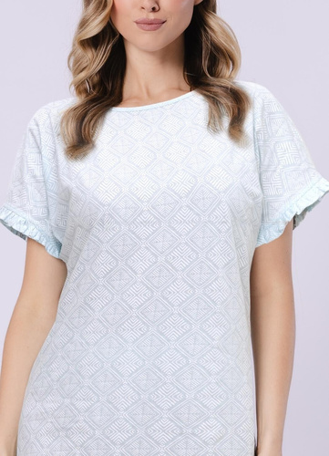 Cămașă de noapte damă 1730 Clea Leveza | 100% bumbac | Imprimeu oriental, mâneci cu volane, lungime până la genunchi