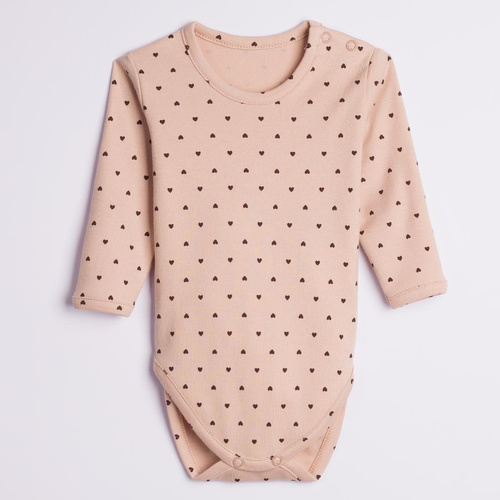 Nicol Hania 226097 Body pentru bebeluși cu mânecă lungă, bumbac, inimioare, bej