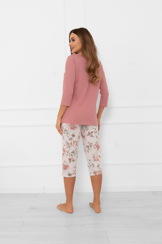 Pijama pentru femei Akita - bumbac, mâneci 3/4 și pantaloni 3/4, model floral Italian Fashion  