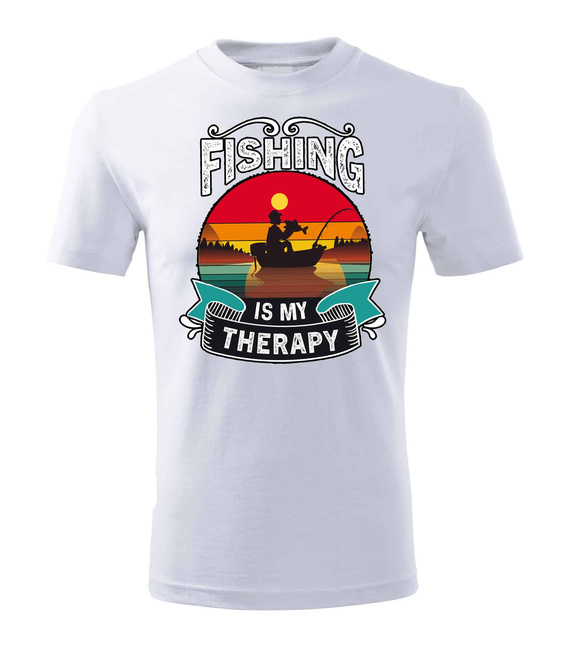 SKU M31 Tricou Moocha Fishing Therapy din bumbac pentru pescar, cu imprimeu, alb