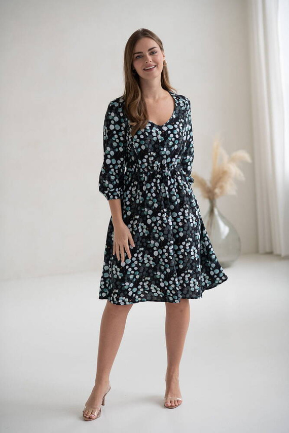 Lovely Dress Rochie midi de maternitate si alaptare cu maneci 3/4 Milk&Love cu frunze de eucalipt