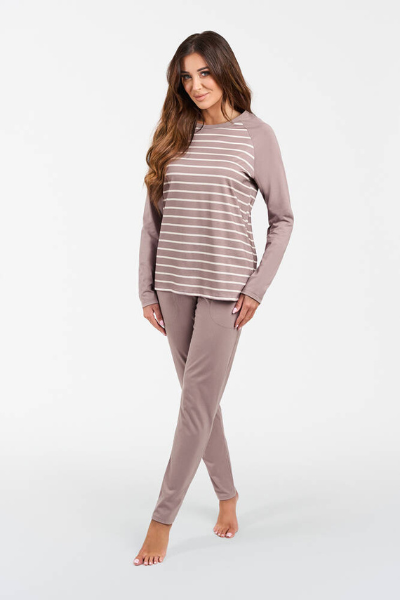 Oda Pijama cu mânecă lungă pentru femei, pantaloni lungi Italian Fashion - imprimare cappuccino/cappuccino