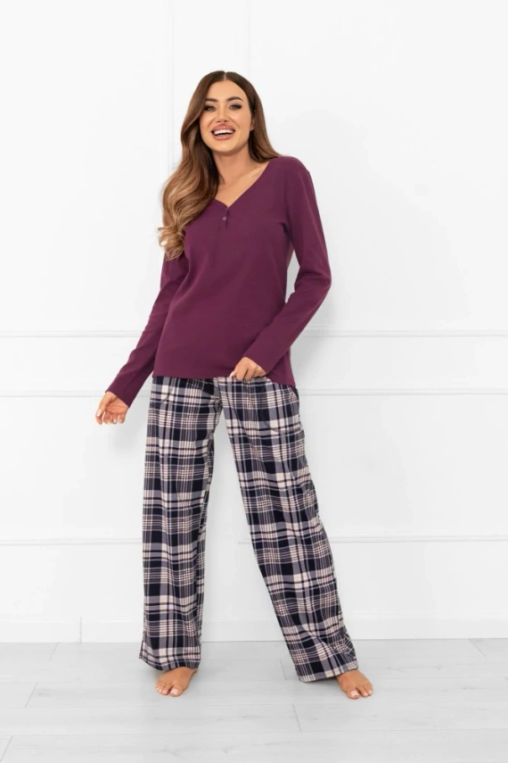 Donatella Pijama de damă Italian Fashion - bumbac, carouri, mânecă lungă