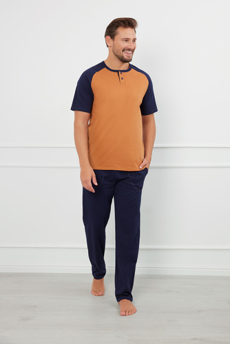 Alexander Pijama cu mânecă scurtă pentru bărbați, pantaloni lungi Italian Fashion - cognac/grenade 