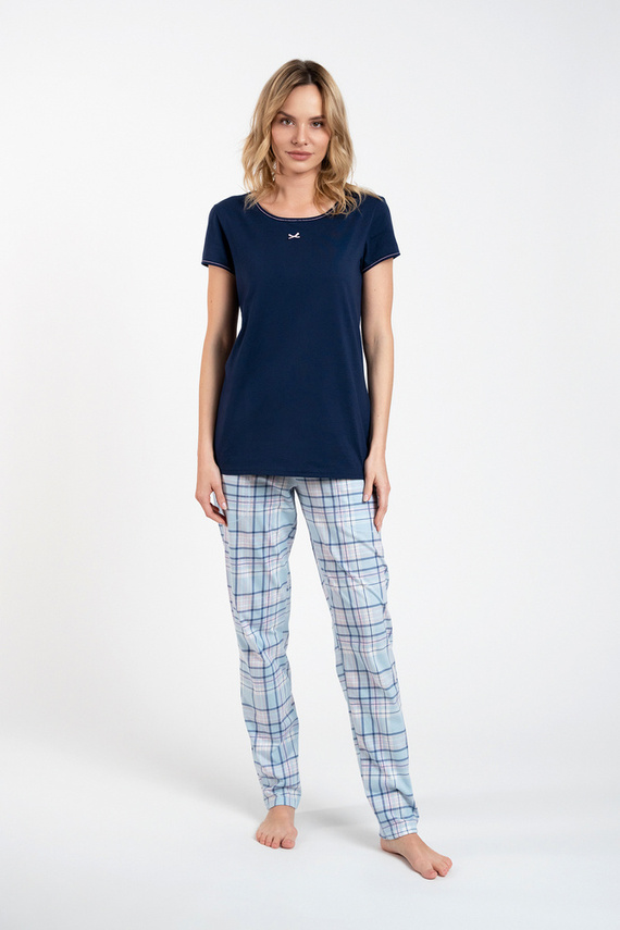 Glamour Ladies' pijama cu mânecă scurtă și pantaloni lungi Italian Fashion - albastru navy/print