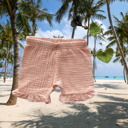 Mamatti SZ50310 pantaloni scurți copii din mușelin, roz prăfuit, eleganți și respirabili