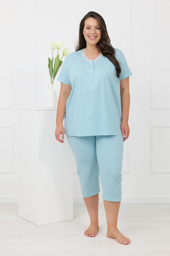 Hemaria Italian Fashion pijama damă bumbac 3/4 plus size turcoaz