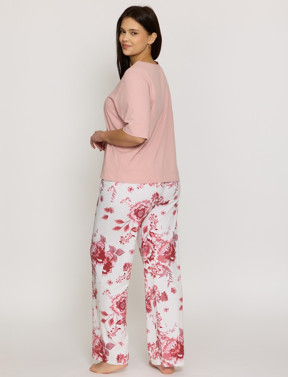 Pijamale damă Mefemi by Nipplex Elara PW83 din bumbac, pantaloni lungi, roz