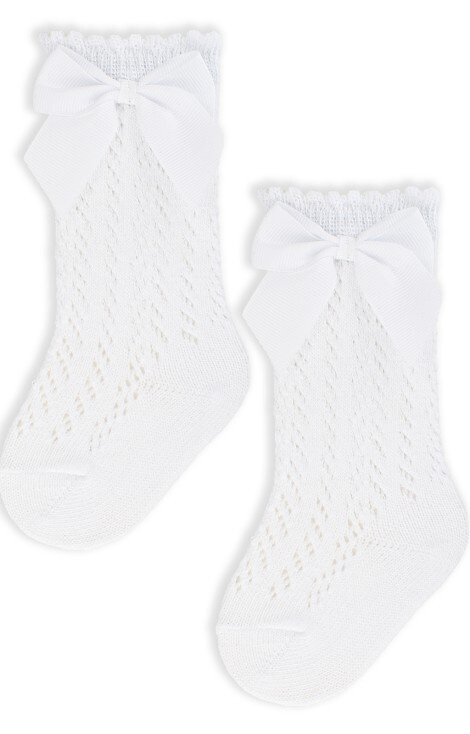 SB113 Șosete ajurate Noviti pentru copii până la genunchi - alb
