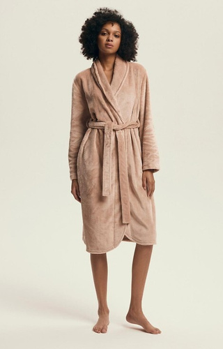 43595 Halat de baie Dextra Henderson culoarea piersicii pentru femei – moale, cu legături, sub genunchi