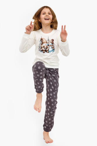 977/190 978/190 Pijamale pentru fete Friends Cornette - bumbac, mâneci lungi, motiv de iarnă