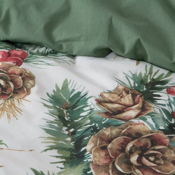 Lenjerie de pat Pino Craciun, perdele euro, alb/verde