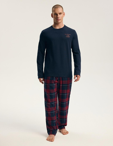 Pijamale bărbați Henderson 45455 Indigo bleumarin 100% bumbac flanel