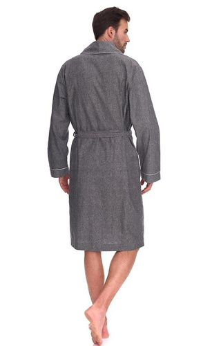 2532 Halat de baie Zeus pentru bărbați, gri, L&L – Lung, bumbac, melanj, clasic