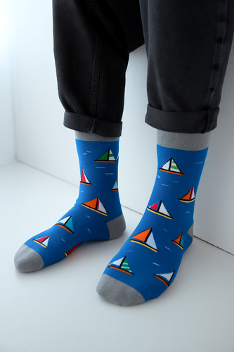 Milena Avangard 0125-117 – Șosete bărbați din bumbac „Sailboats” | Producție poloneză - blugi