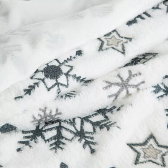 Pătură de Crăciun Eurofirany Alb Bleumarin Fulgi de Nea – Pătură moale din microfibră, 240 g/m²