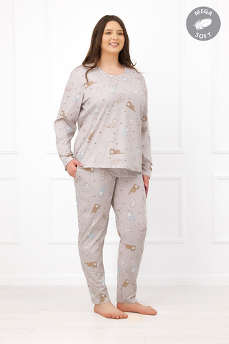 Italian Fashion Filka Pijamale damă Mega Soft lungi cu pisici și buzunare