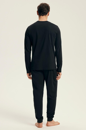 Pijamale bărbați Henderson Core 43469 Loger, negru - bumbac, mâneci lungi, ambalaj elegant