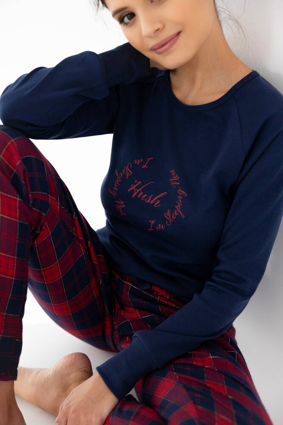 Pijamale Emmeline Sensis Flanel pentru femei - Bleumarin-Roșu