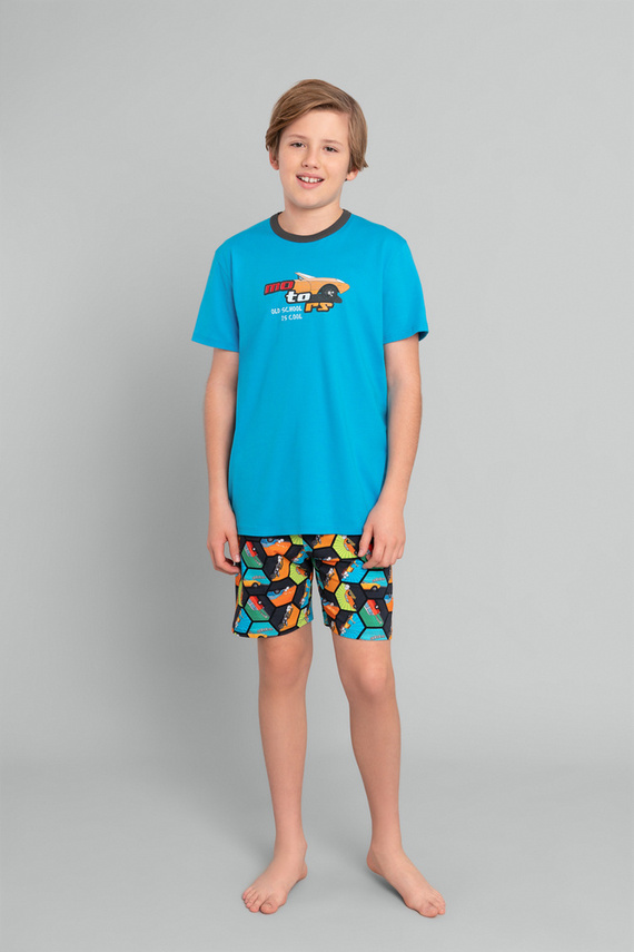 Comics Pijama cu mânecă scurtă pentru băieți, pantaloni Italian Fashion - turcoaz/print