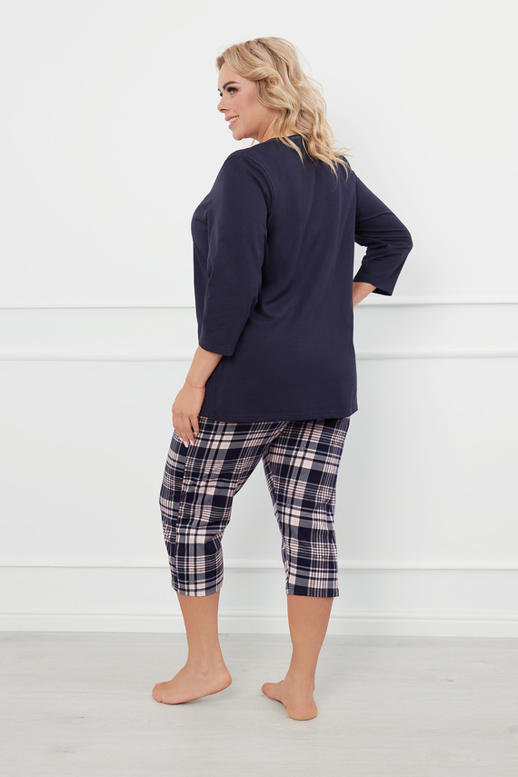 Pijama de damă Dona Mâneci 3/4, pantaloni 3/4 Modă italiană - albastru marin/print