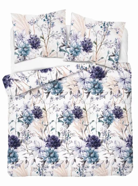 5222 A Lenjerie de pat din satin cu flori de acuarelă în nuanțe de lavandă Detexpol