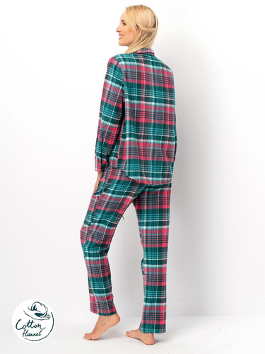 Key LNS 419 pijamale dama, verde - flanel bumbac, maneci lungi, nasturi
