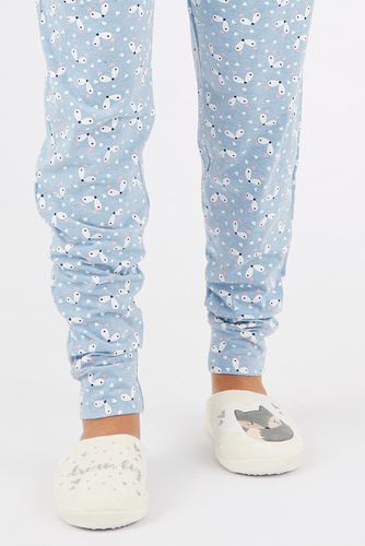 Fixy Sorbetto ecru – papuci de dama calduroase cu talpa antiderapanta si imprimeu