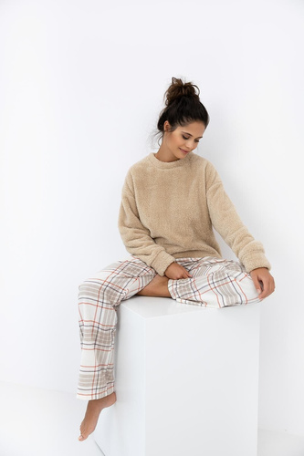 Pijamale pentru femei Joyce Sensis - Pijamale călduroase cu partea de sus moale și pantaloni în carouri