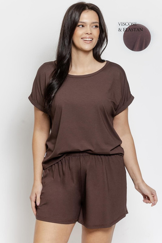 Pijama damă Paloma 3565 taro ciocolatiu – vâscoză, mânecă scurtă, pantaloni scurți
