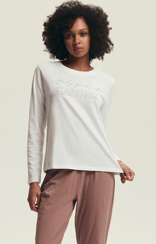 Set de pijamale pentru femei 43701 Delanie Henderson din bumbac roz prăfuit, cu mâneci lungi și pantaloni