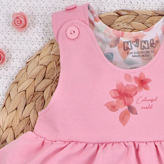 ABN-5427 Flori colorate Rochie din bumbac organic Nini roz