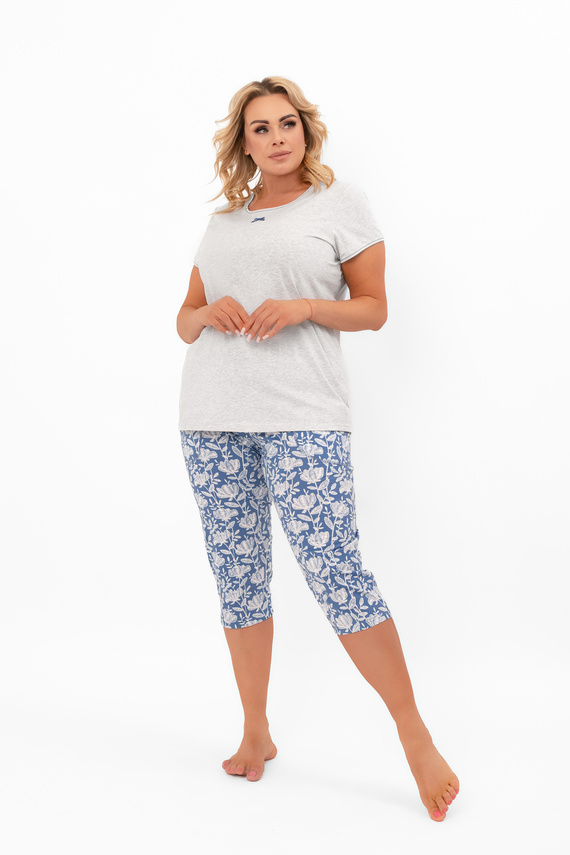 Pijama pentru femei Boma - mânecă scurtă, pantaloni 3/4, bumbac Italian Fashion - melange/print 