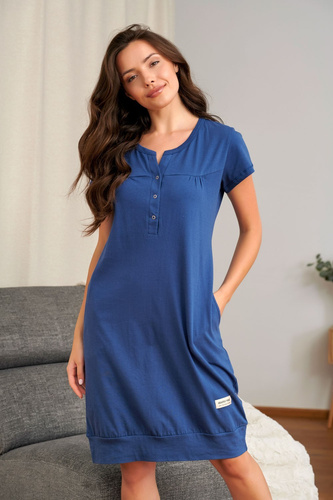 Cămașă de noapte Doctor Nap 4348 pentru alăptare, 100% bumbac, maternitate, indigo