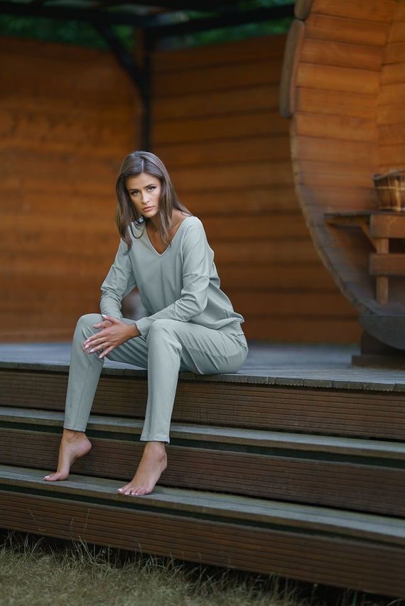 Karina Ladies set cu mânecă lungă, pantaloni Italian Fashion - albastru pudră 