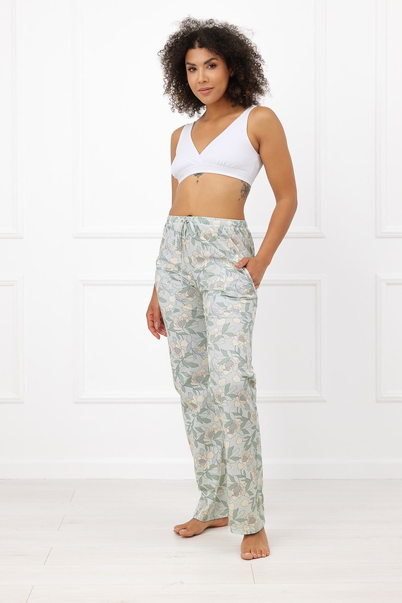 Pantaloni damă Sandra Italian Fashion din bumbac, lungi, în carouri, cu buzunare