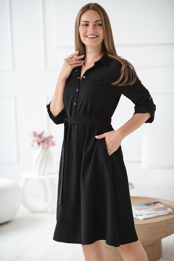 Camasa de maternitate si alaptare Milk&Love, neagra | Modal, maneci 3/4, talie reglabila