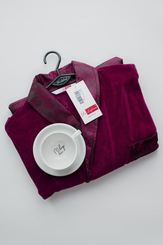 866 Noble Halat de baie de catifea De Lafense pentru bărbați - scurt, elegant, bumbac - burgundy