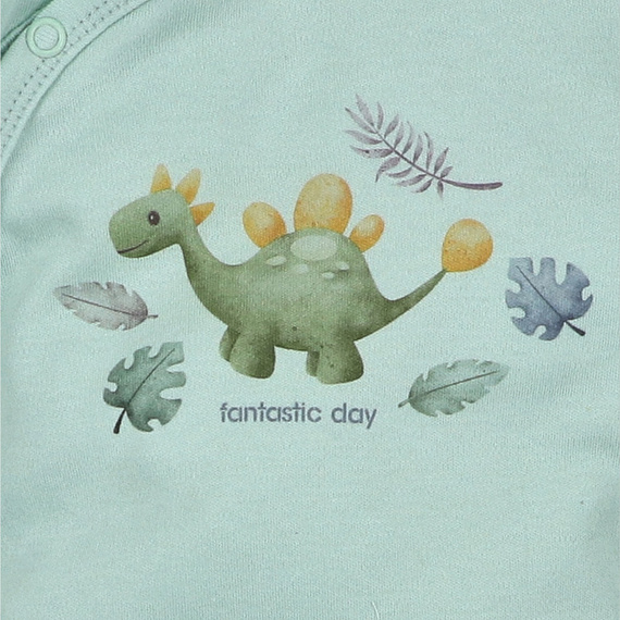 Salopă pentru bebeluși ABN-5568 Dino Explorer Nini Mentă | Bumbac organic, închidere cu capse