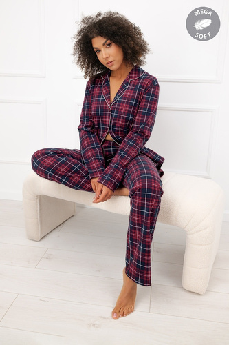 Italian Fashion Alana pijama damă din bumbac, lungă, cu nasturi, în carouri