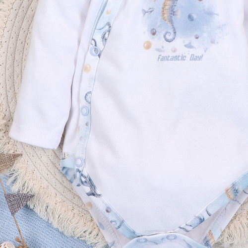 ABN-5442 Body alb plic Nini Sea Of Joy - bumbac organic, pentru bebelusi