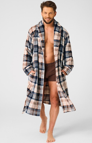 Halat de baie pentru bărbați MGL 443 Key bej - în carouri, moale, guler șal