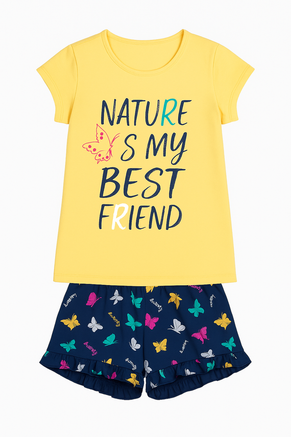 Mariposa Pijama pentru fete Italian Fashion - galben/albastru