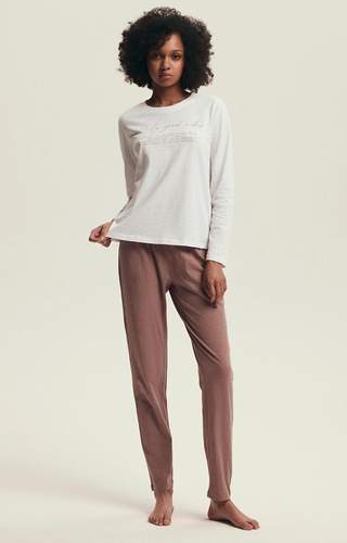 Set de pijamale pentru femei 43701 Delanie Henderson din bumbac roz prăfuit, cu mâneci lungi și pantaloni