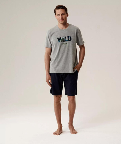 Pijamale bărbați NMP-396 - gri bleumarin și bumbac, mâneci scurte, ușoare și confortabile pentru vară