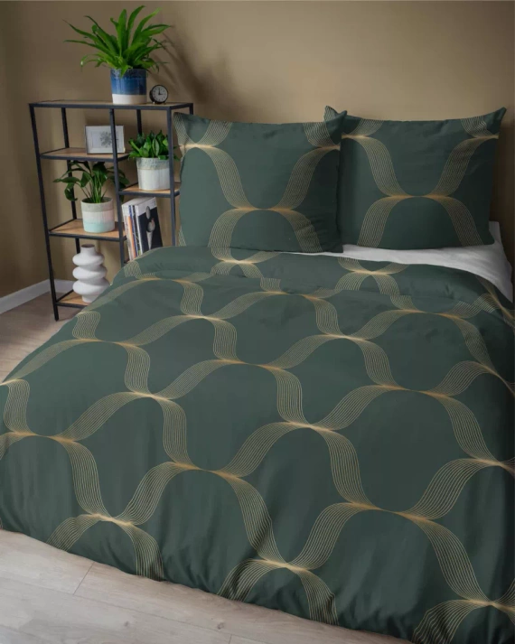 5088 B Home Satin Lenjerie de pat Satin, ornament verde sticla Detexpol